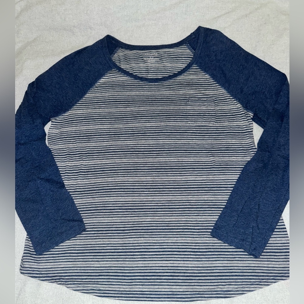 Sonoma Navy and Gray Striped Long Sleeved Tee
